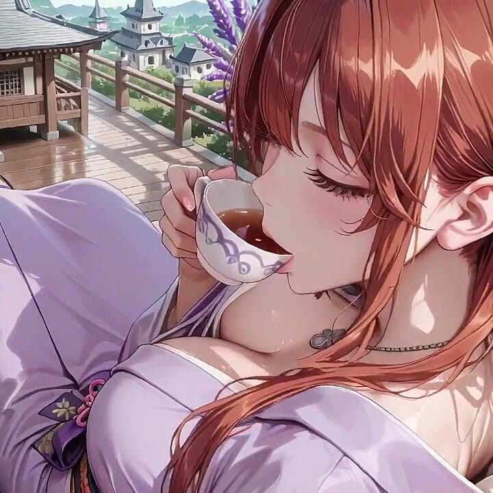Red-haired Kimono Goddess! Kneeling Under the Sacred Torii Gate, She Adjusts Her Soaked Backless Outfit with a Shy Gaze.
