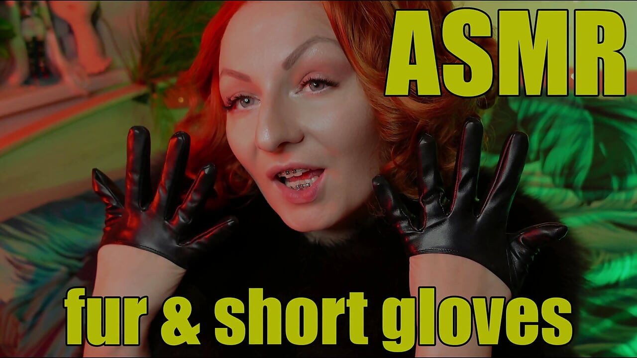 Sexy pin up Arya doing ASMR sounds with short leather gloves