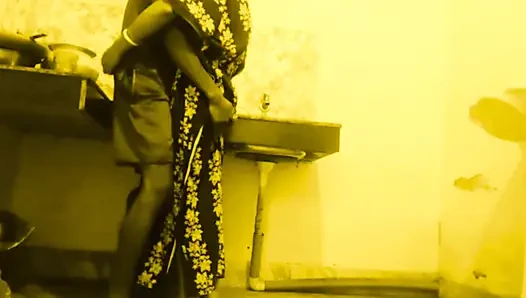 Busty MILF Desi Bhabi Has No Idea Her young Devar see Secretly in the kitchen room.