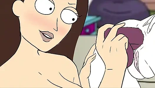 Jessica stöhnt, während Tricia Lange sie mit einem Dildo fickt – Rick and Morty Cartoon