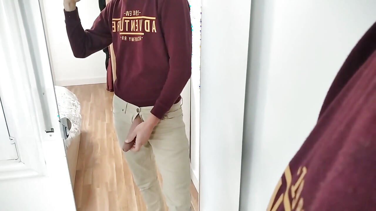 Amateur Man Jerking Big Cock Very Hard and Venous Before Meeting at Work