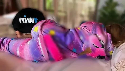 Big ass stepsister ends up covered in cum for getting into my room in tiny pajamas.