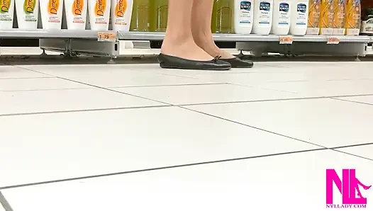 Footplay and Dipping in Black Flats at a Conad Store