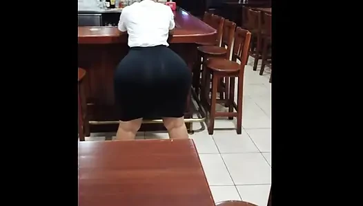 Big ass waitress waiting for order