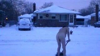 Nude snow shoveling  cotin'd