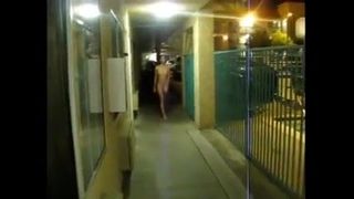 sexy slim girl walks naked in public