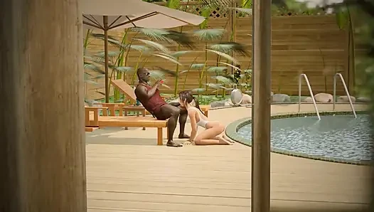 I'm a Cuckold, My Wife Sucks a Big Black Cock by the Pool on the Beach