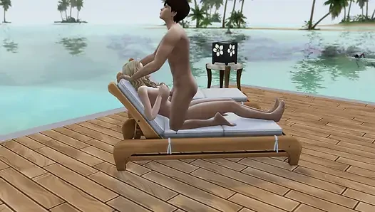 Couple in love have sex in public on the beach