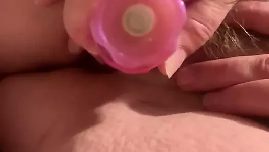 First show of hairy blonde mature vibrating her pussy