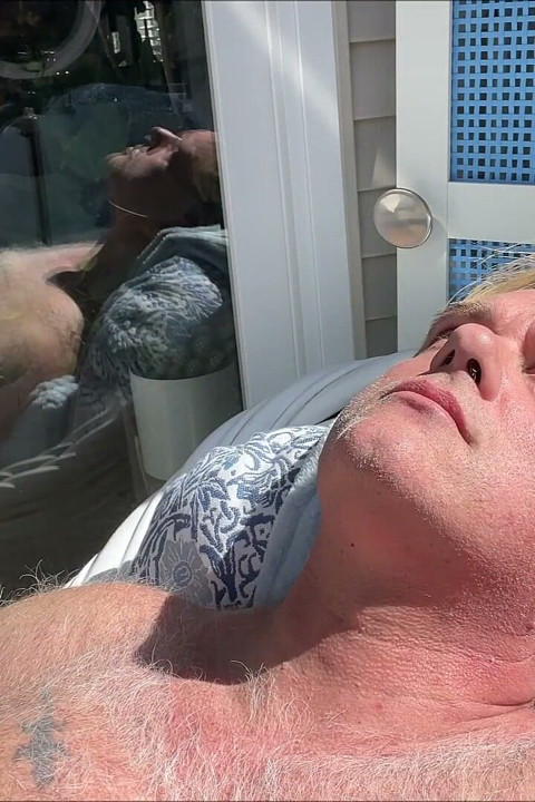 Hunk Stepdaddy Bear Naked Sunbathing in the Veranda 1