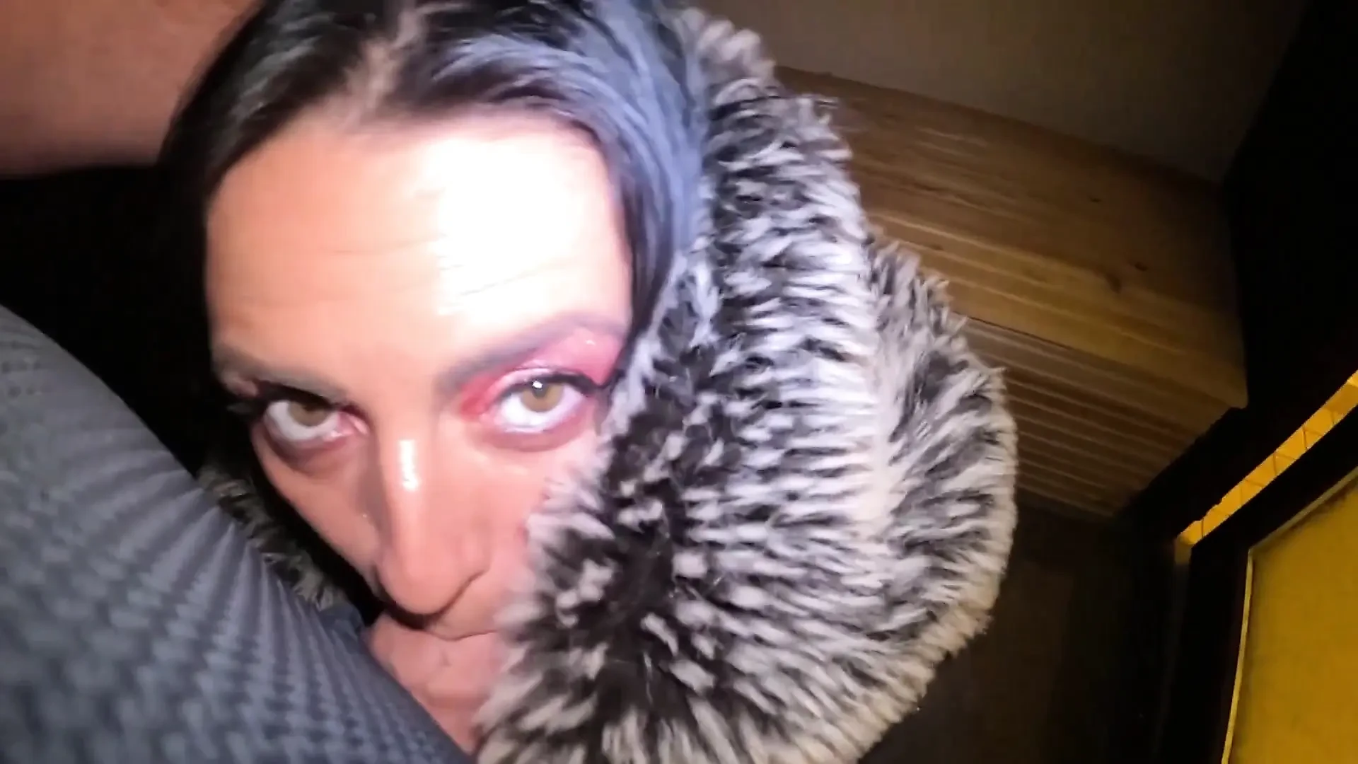 Midnight Blowjob in Stockings & Shearling Coat - Public Tease 295
