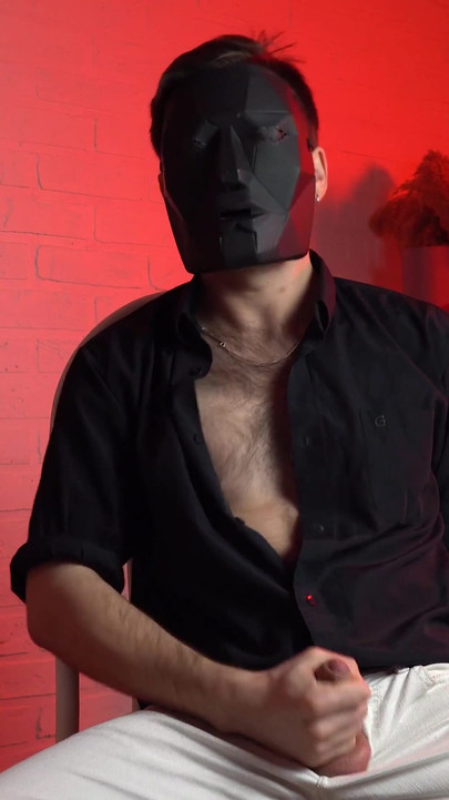 Thrilling moment from "Masked handsome man Noel Dero watches kinky porn and jerks off. Loud moans and orgasm of a young guy."