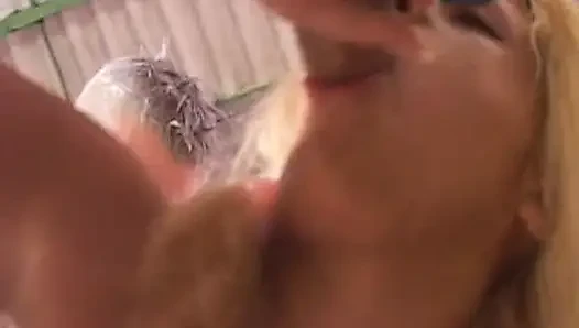 French Blondie Pleasing Two Cocks at the Same Time
