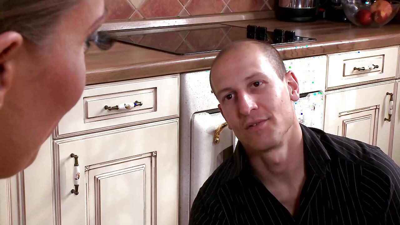 Dominant Mistress Commands Bald Slave Foot Worship