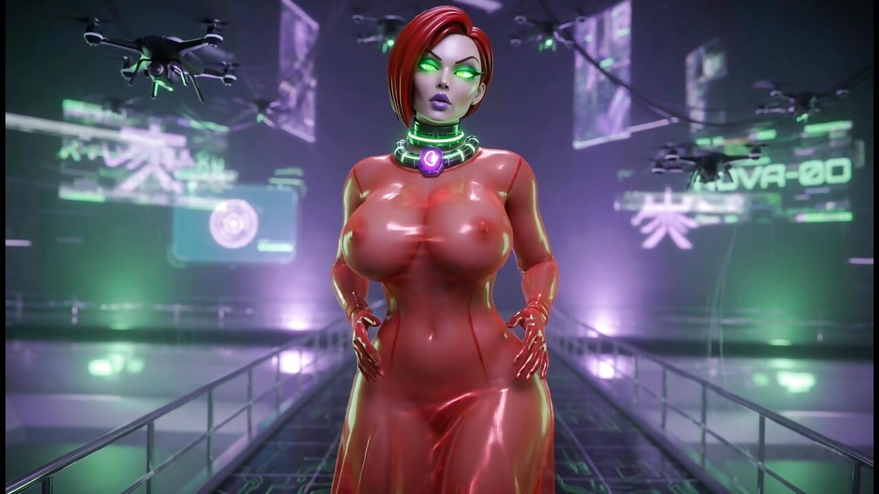 Cyber Catwalk - Nova in See-Through Red Lingerie & Futuristic Tease"