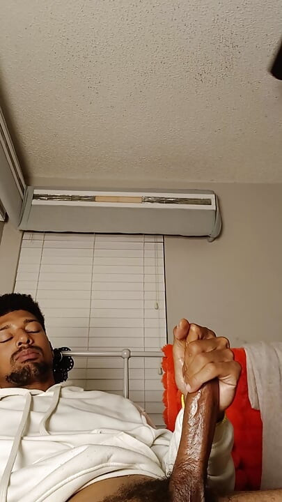 Stroking my big long dick all night long