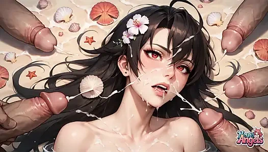 5-milky-stroke Beach Bliss: Woman Drenched in Creamy Semen