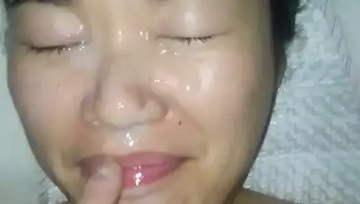Long loads on her face