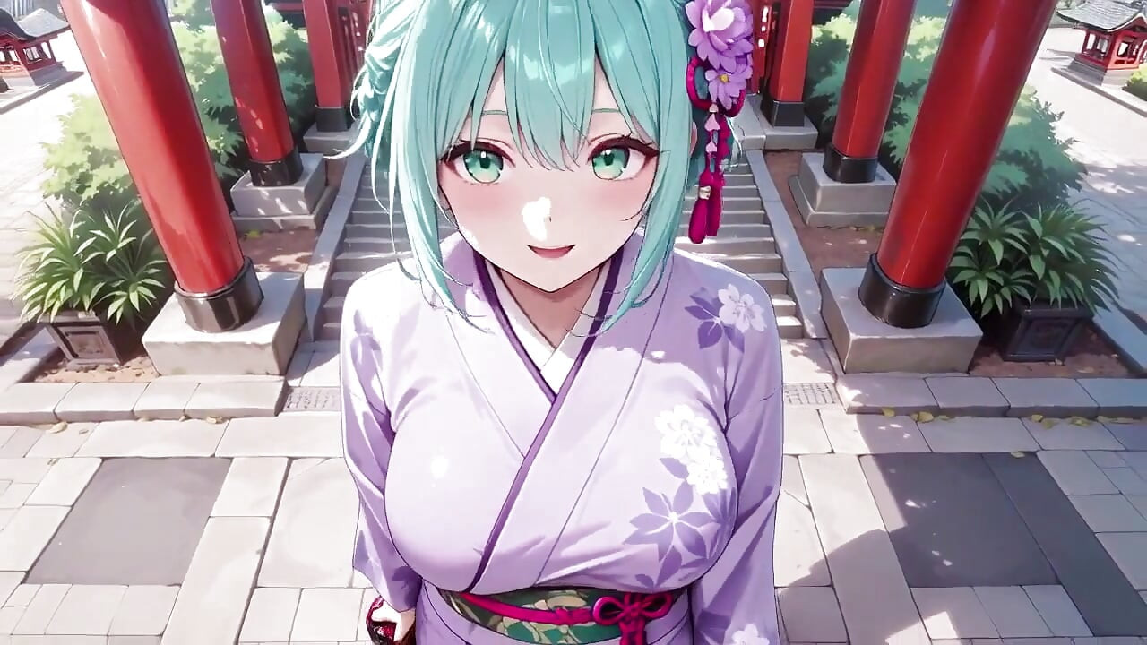 Purple Kimono Goddess! Can't Handle the Wetness Under the Red Torii Gate