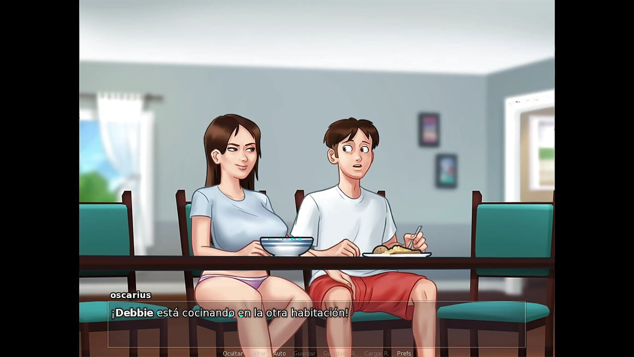Stepmom and stepsister fuck the lucky tenant when they're alone with him - summertime saga