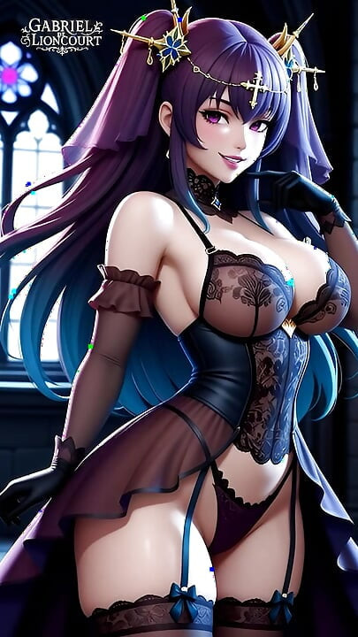 Hentai gothic girls with dyed hair showing off their big tits