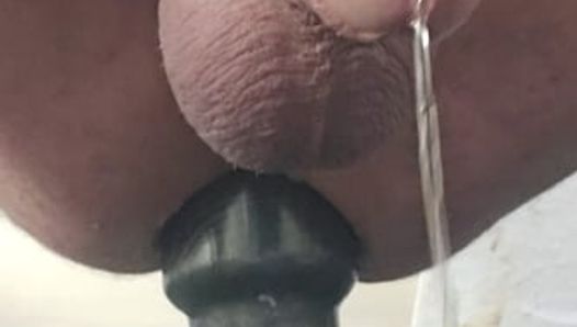 Huge anal plug makes me gape wide and cock drip