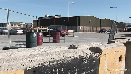 Two horny babes get caught by the security officers and have an orgy wit...