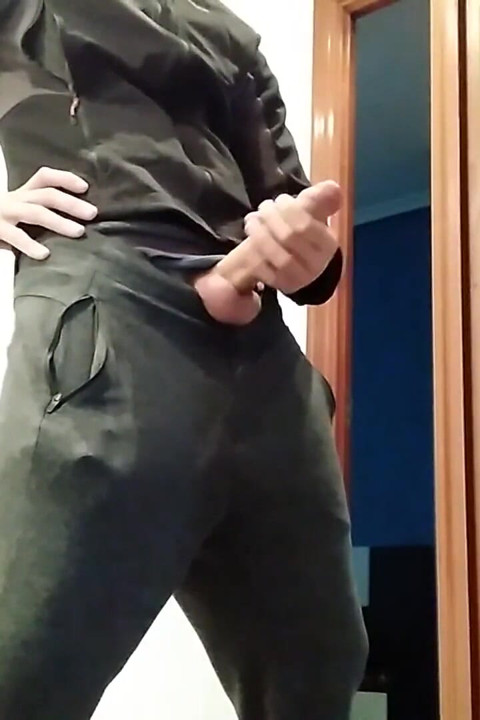 Handjob From Hot Amateur Guy with Big Cock, Shoots at the Door