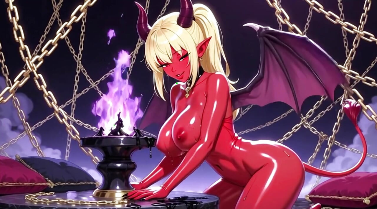 Stunning Succubus Nobles With Perfect Voluptuous Bodies Covered In Thick Shiny Black Oil Dancing Very Sensually In Floating Pala