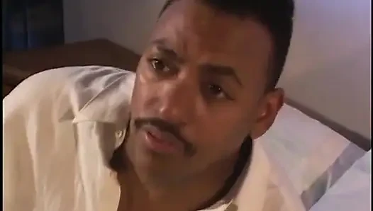 Geiles ebenholz-schätzchen hat einen afrikanischen fantasie-dreier mit einem weißen und einem schwarzen hengst