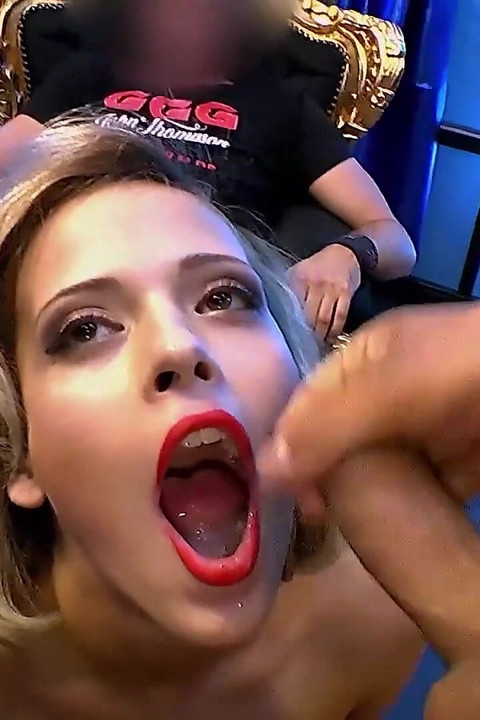 Blonde Slut Gets Her Face Covered in Cum by Multiple Cocks