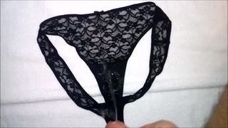 Huge load of cum on my sister's dirty panties (18 spurts)