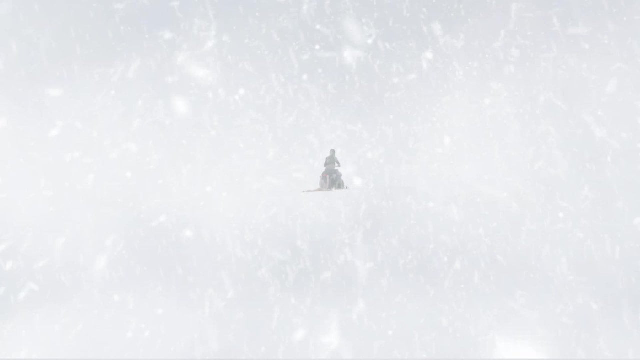 Nude girl being dragged by snowmobile 3D