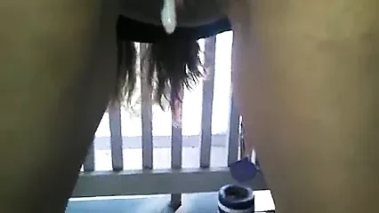 Creampie dripping on balcony