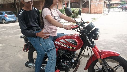 I WAS TEACHING MY NEIGHBOR TO RIDE A MOTORCYCLE, BUT THE HORNY GIRL SAT ON MY LEGS AND TURNED ME ON, IT WAS SO GOOD.