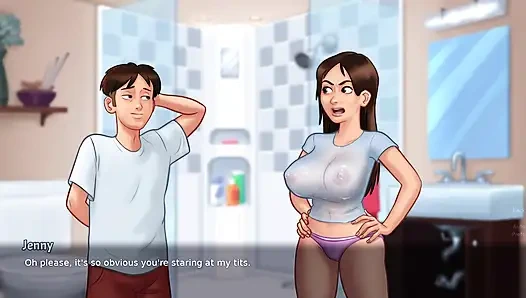 Stiefsohn gipfel beim duschen ihrer stiefschwester (Summertime saga)