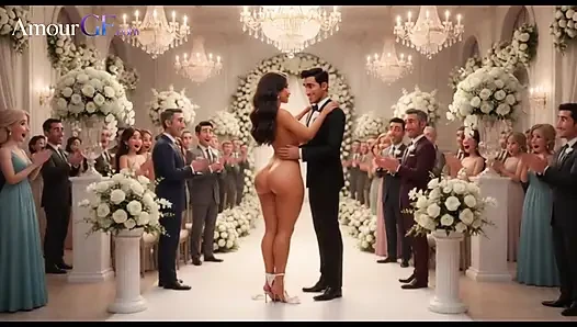 3D-braut zieht sich beim Hochzeitsempfang auf allen vieren aus