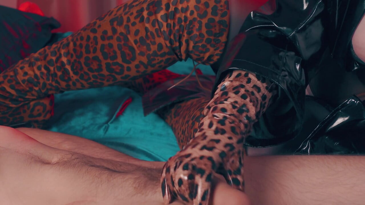 Dominant Handjob Edging Ruined, Wearing Long Leather Gloves -milf in Black Pvc Raincoat Leopard Thigh High Boots Controls, CFNM
