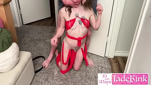 Pretty servant sloppy deepthroat face fuck and gagging