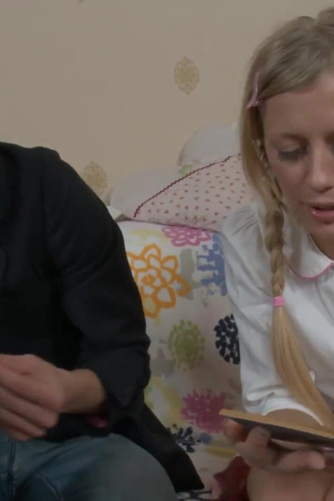 Foxy blonde teen making love with her tutor