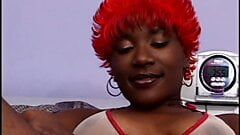 Immoral pretty ebony girl takes two cocks in all her wide holes