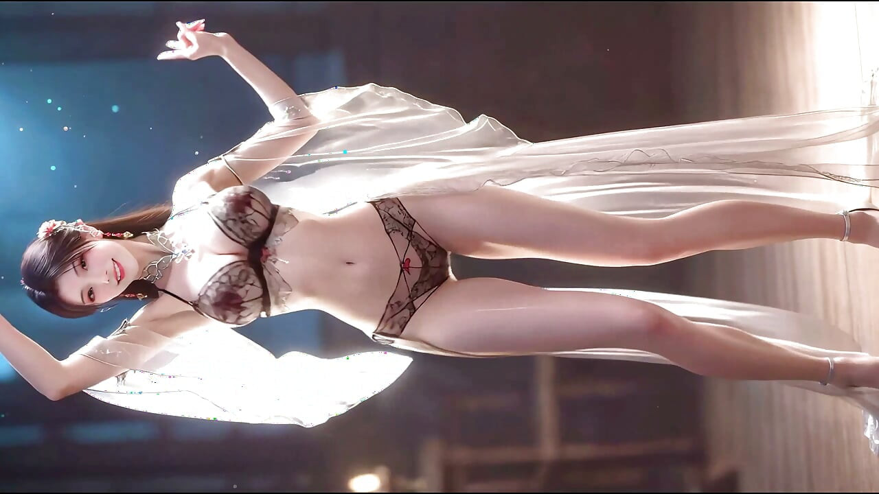 Beautiful girl's joyful dance under the moonlight after a sublimated night with her lover AI