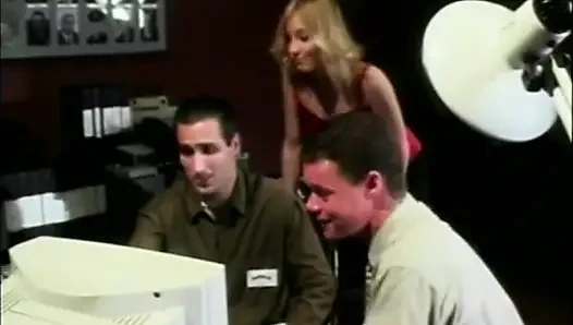 Hot Andrea Adams rides dude on office chair