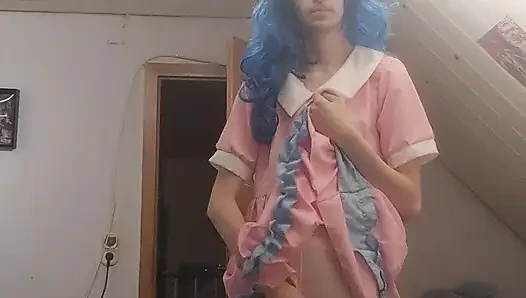 Beginner femboy practices blowjob with a dildo