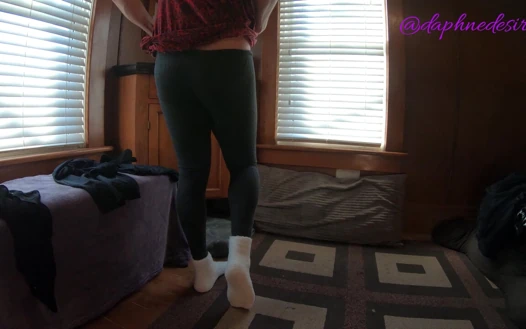 Daphne Fitting Room Teasing in a Red Dress and Leggings