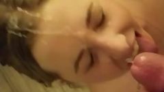 Horny cock craving cum hungry slut takes facial