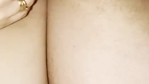 Closeup side fuck with inside cumshot, pink pussy with pubic hair