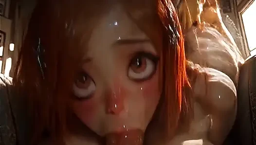 Kızıl saçlı orta yaşlı seksi kadın büyük yarakları emiyor ve sikiyor
