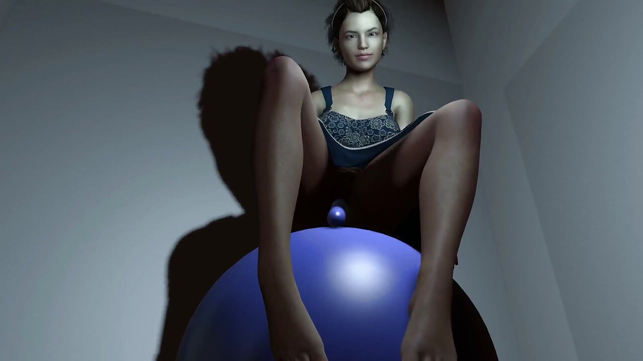 Riding a yoga ball with a plastic cock in the ass