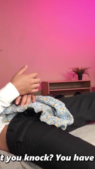 Stepfather masturbates thinking he's home alone, but his stepdaughter sees him and ends up trying his cock. | Clip 1